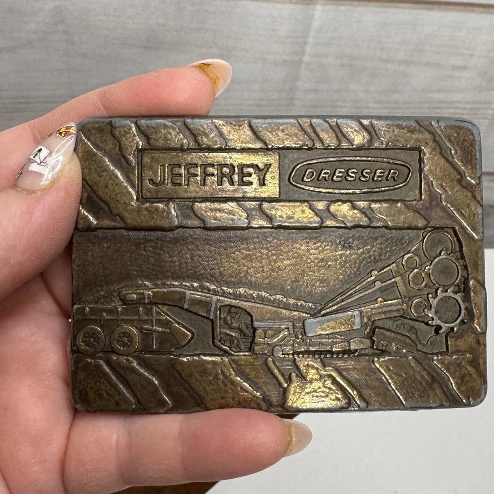 Vintage Jeffrey Dresser Mining Equipment Belt Buckle‎ Tooled Solid Leather Belt